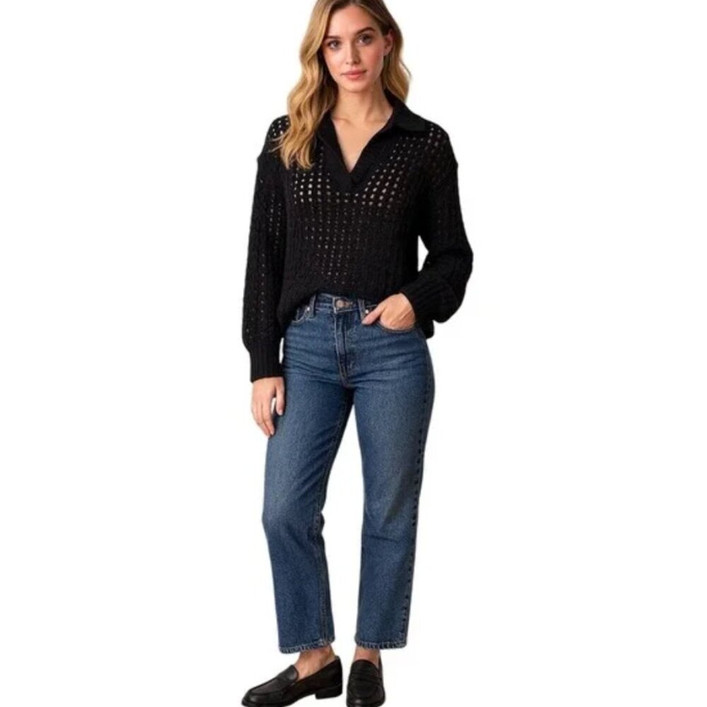 LOFT Mesh Collared V-Neck Sweater